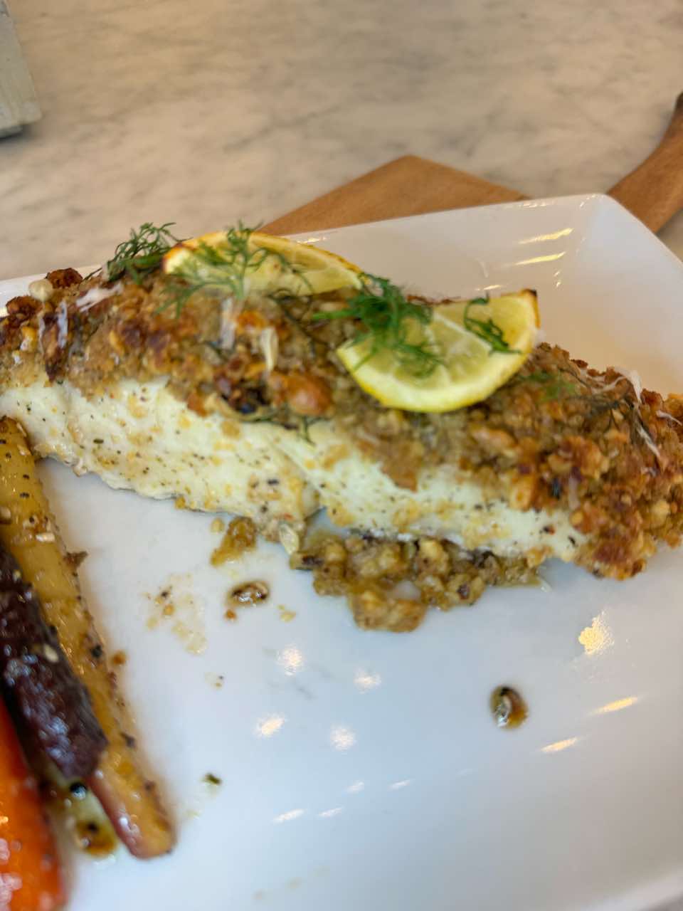 Lemon-Dill Walnut Crusted Halibut