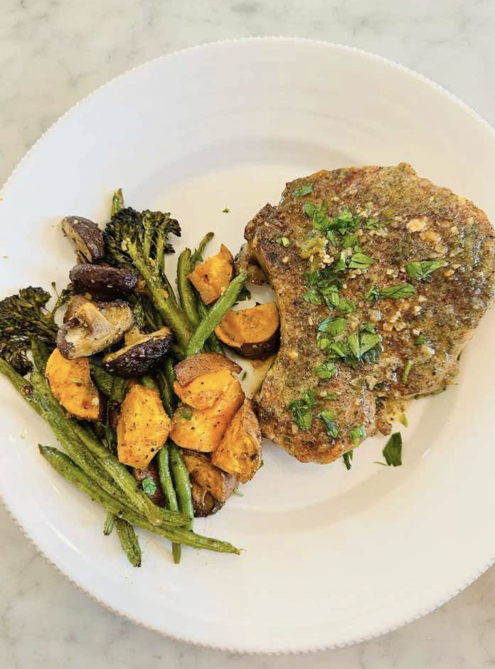 Sheet Pan Ranch Dusted Pork Chops and Roasted Veggies