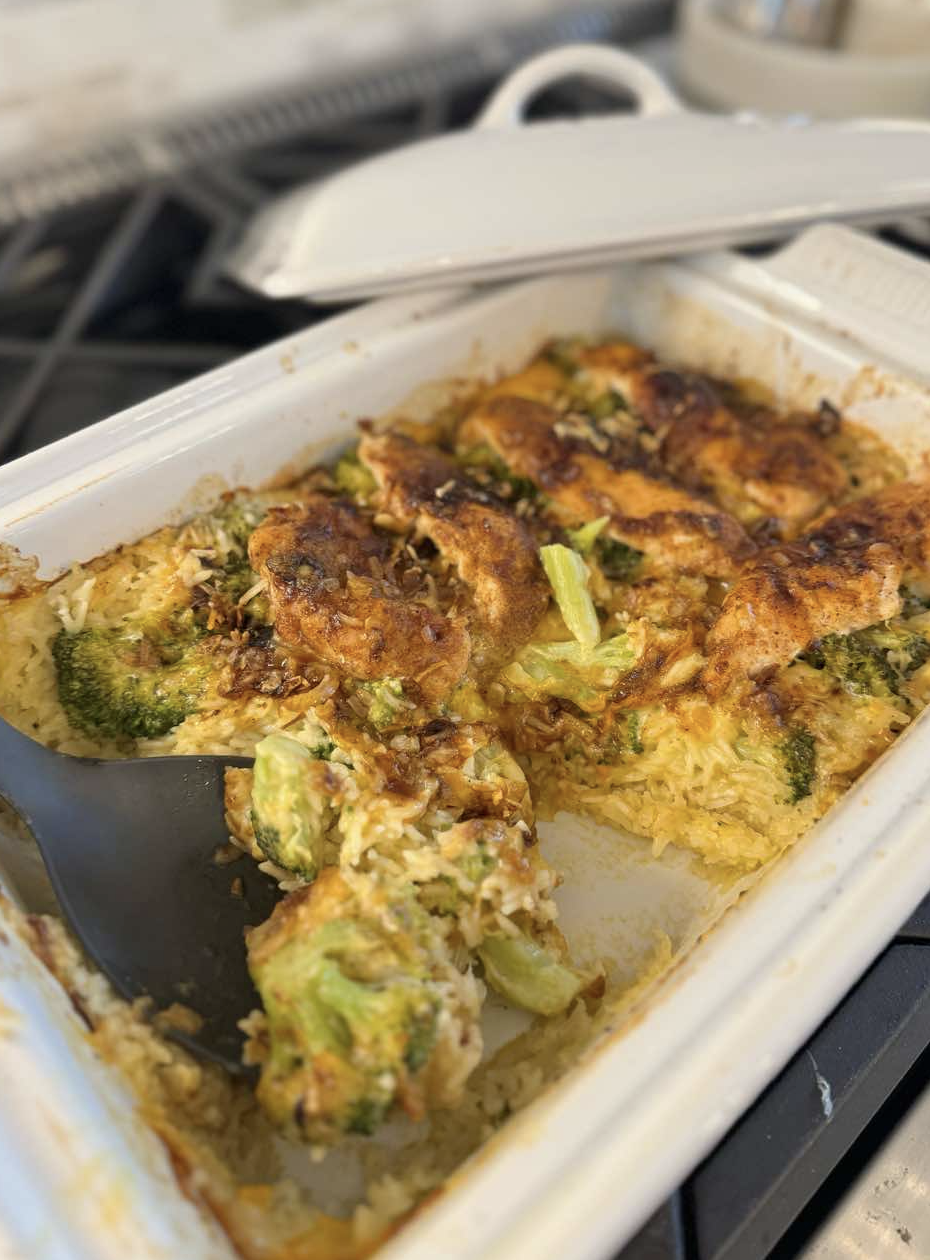 Cheesy Broccoli, Rice, & Chicken Bake