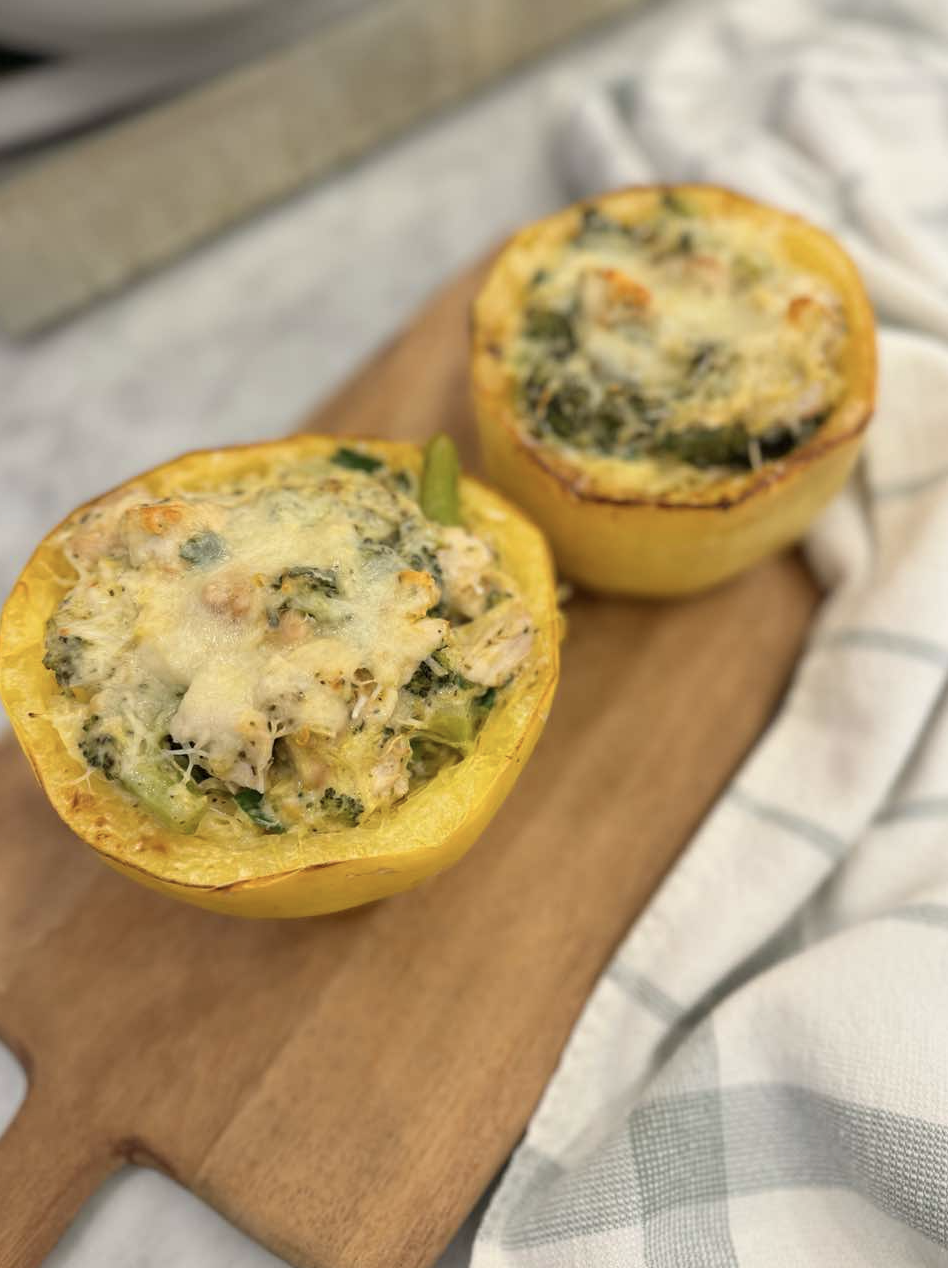 Chicken and Broccoli Spaghetti Squash Boat