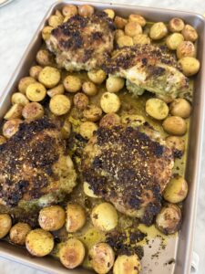 Sheet Pan Panko Pesto Crusted Chicken