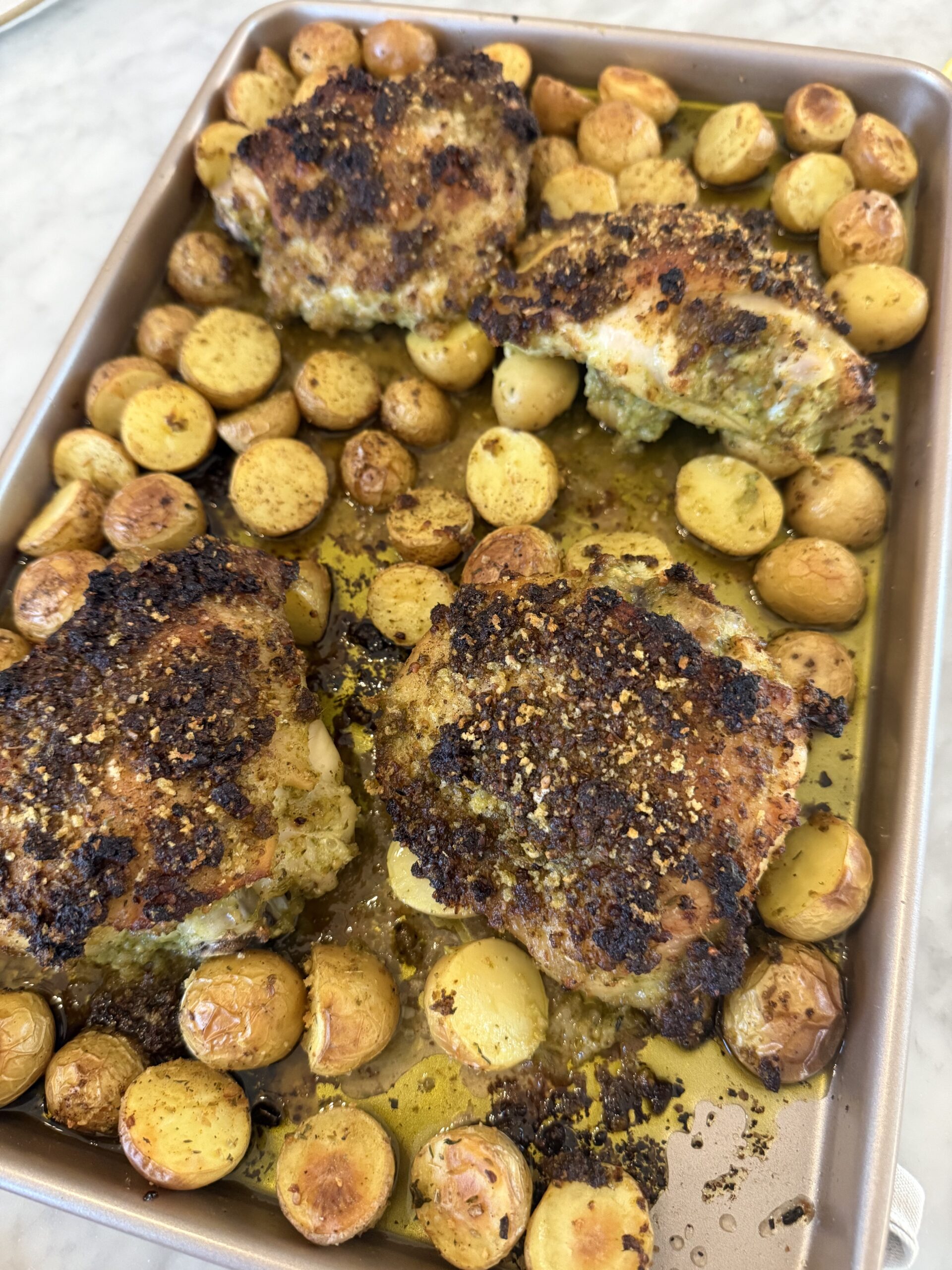 Sheet Pan Panko Pesto Crusted Chicken
