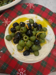 Marinated Olives Over Whipped Goat Cheese