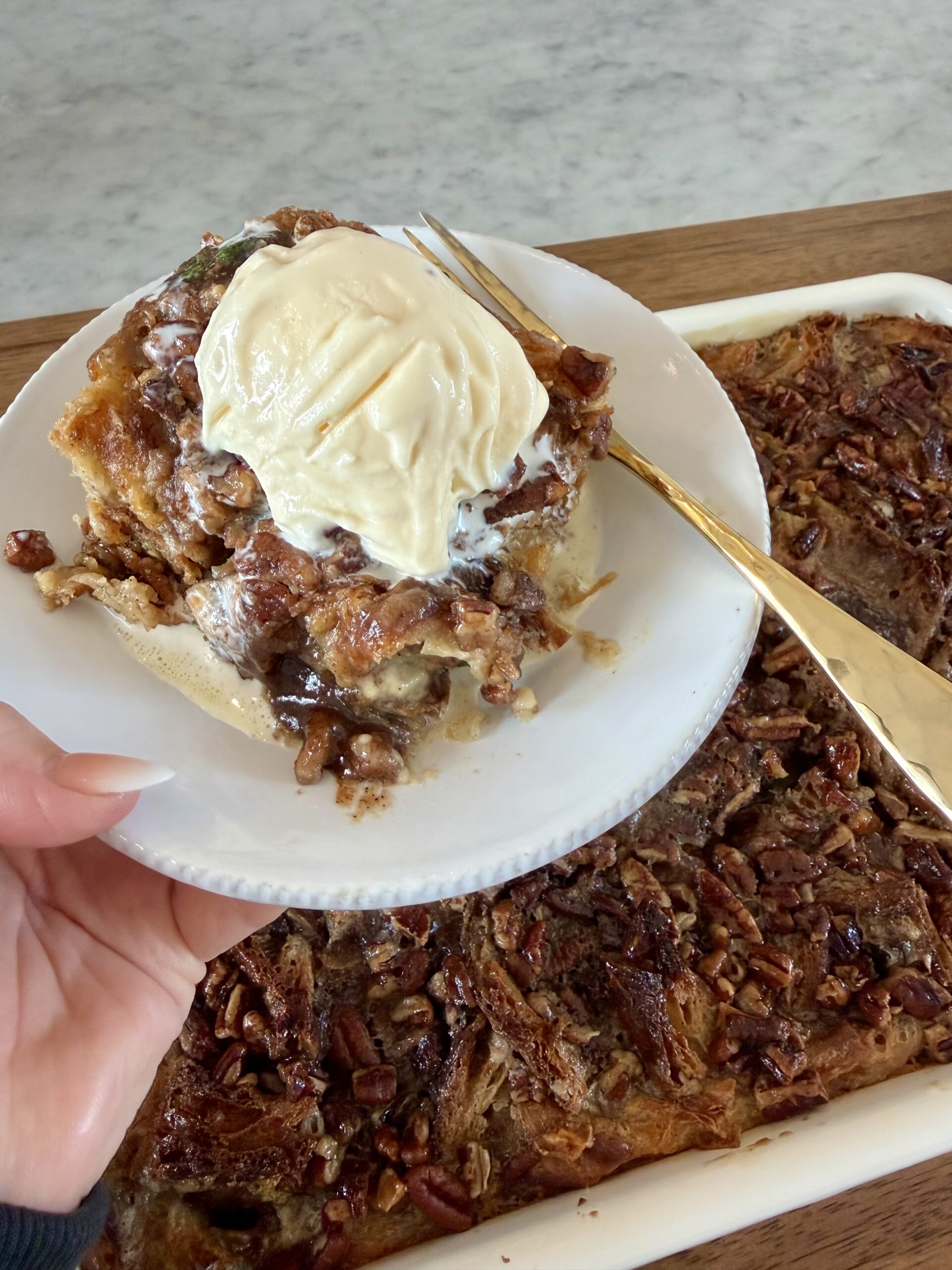 Leftover King Cake Praline Pecan Bread Pudding
