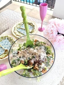 Miso Shrimp Caesar Salad with Seasoned Rice