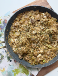 Creamy Lemon Chicken, Leek, and Boursin Orzo