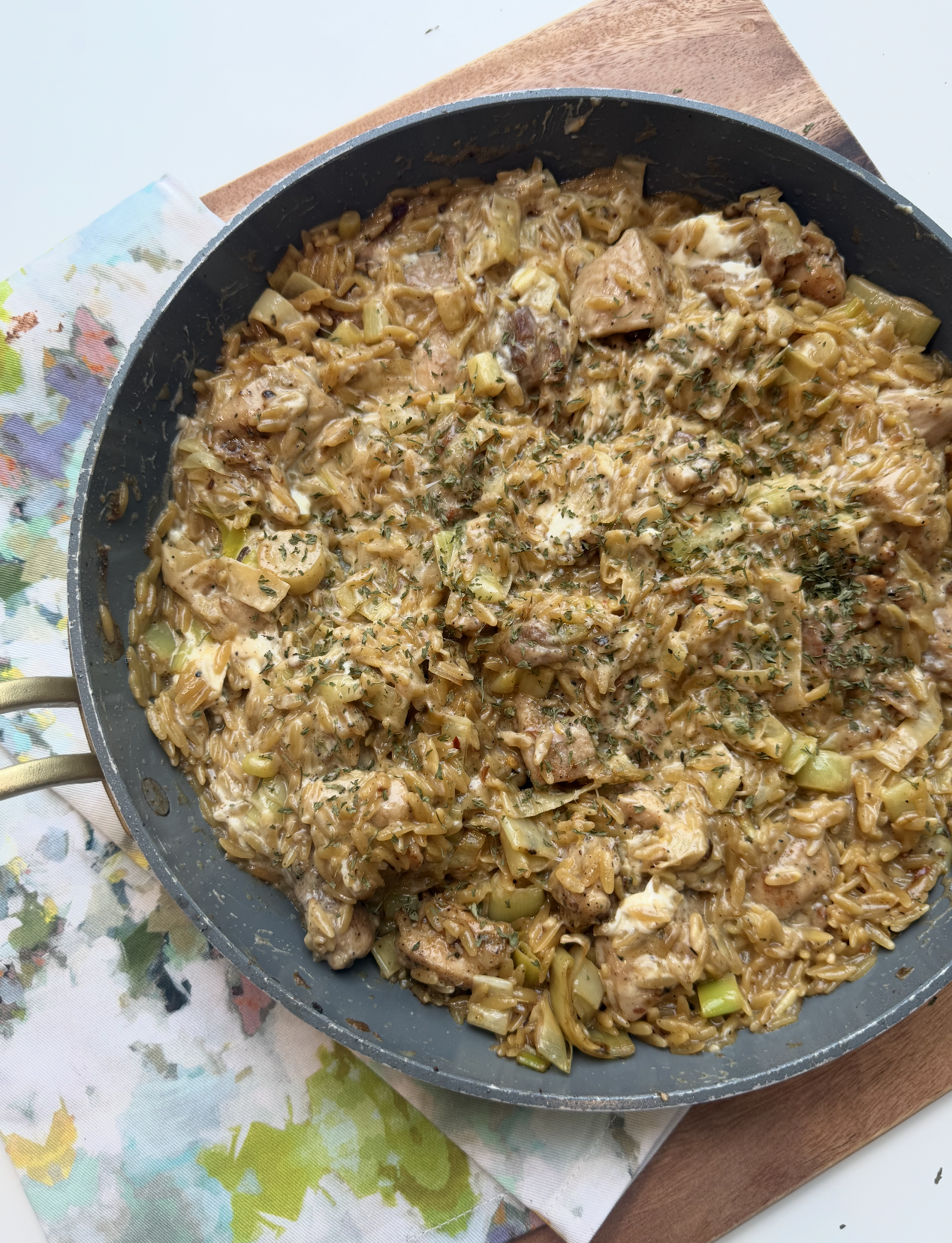 Creamy Lemon Chicken, Leek, and Boursin Orzo
