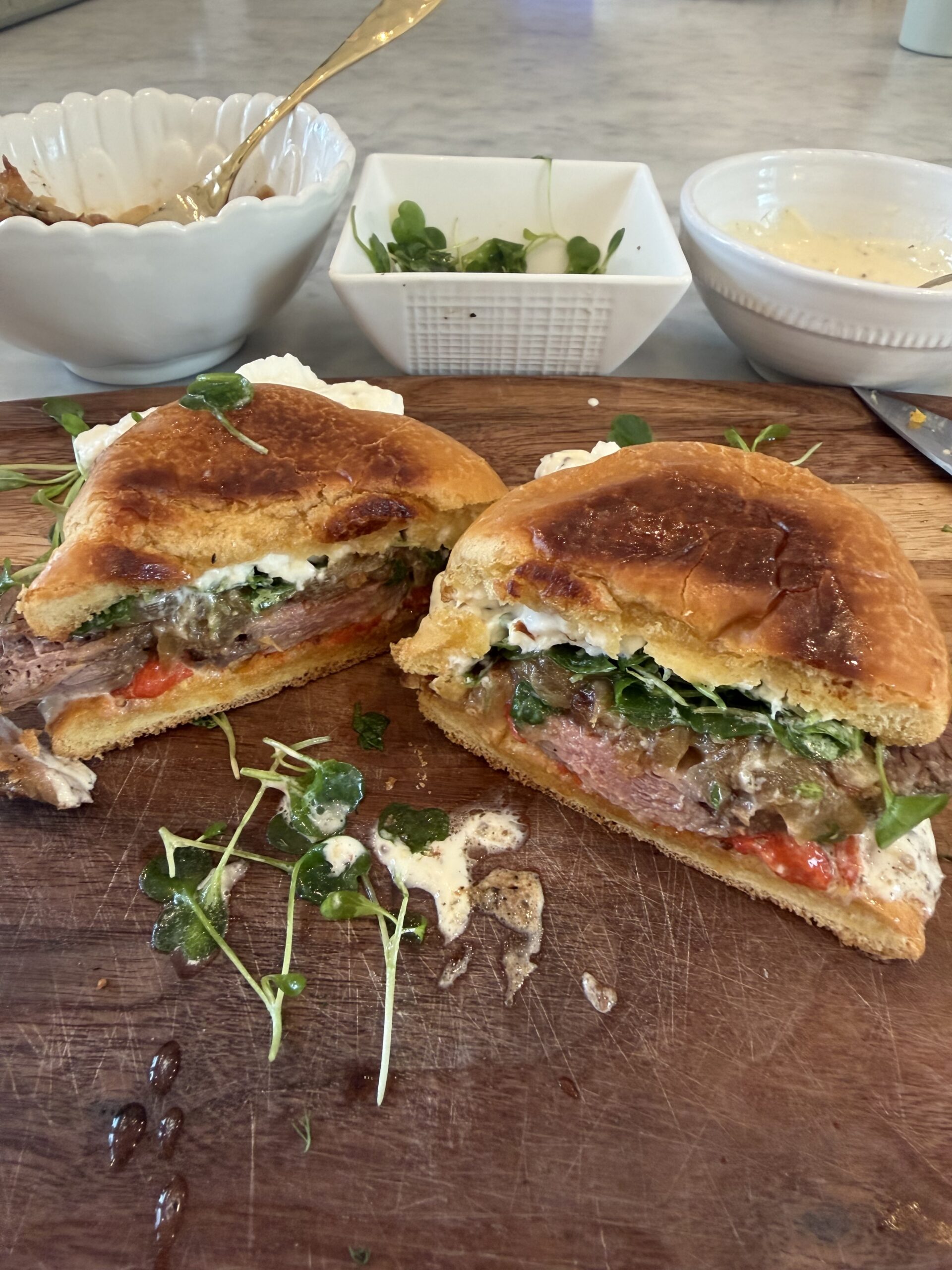 Caramelized Onion Steak and Garlic Aioli Sandwich