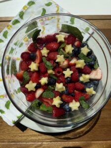 4th of July Fruit Salad with Lemonade Dressing