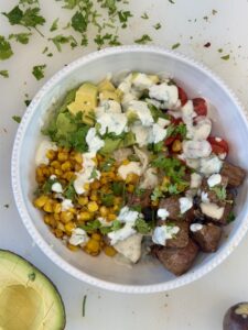 High Protein Steak Bowls with Creamy Cilantro Dressing